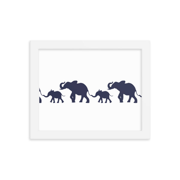 Navy Blue Elephant Mother and Baby Framed Print