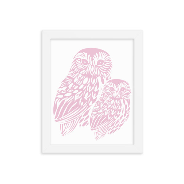 Pink Mother and Baby Owl Framed Print