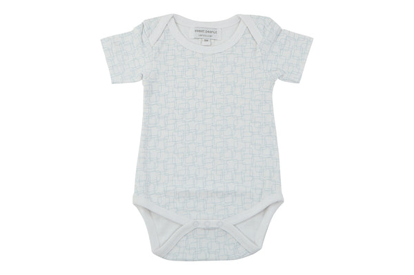 organic cotton baby onesie blue squares