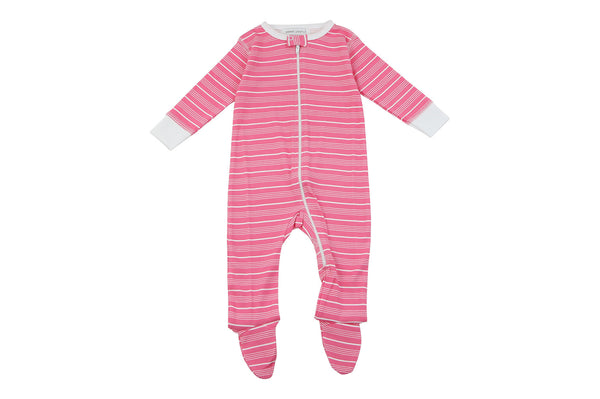 footed pajamas in pink stripes
